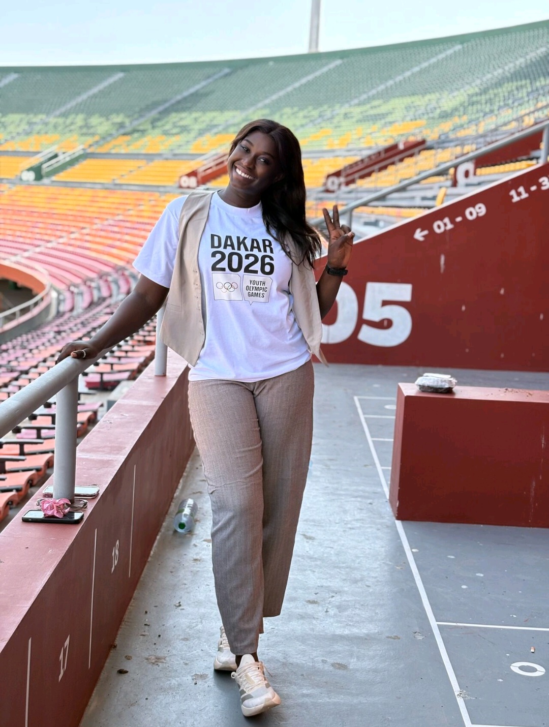 Awa Germaine Bodian au stade Abdoulaye Wade son site de compétition, active dans les préparatifs des Jeux Olympiques de la Jeunesse